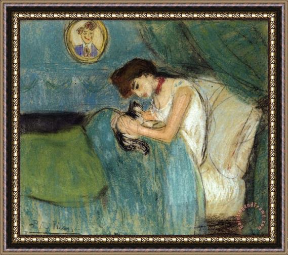 Pablo Picasso Woman with Cat 1900 Framed Painting