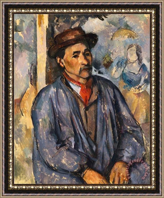 Paul Cezanne Man in a Blue Smock Framed Print