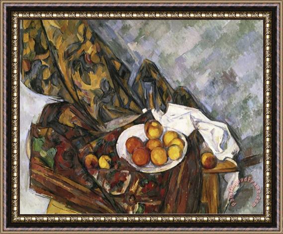 Paul Cezanne Nature Morte Au Rideau a Fleurs Framed Painting