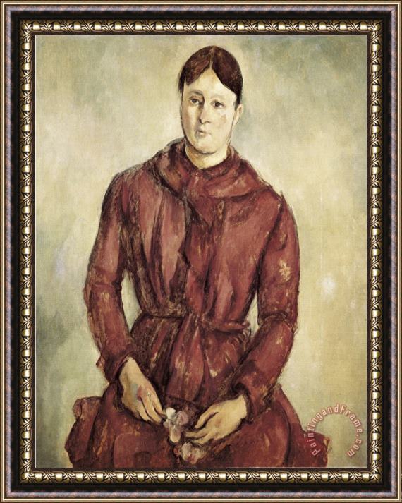 Paul Cezanne Portrait of Madame Cezanne in a Red Dress Framed Painting