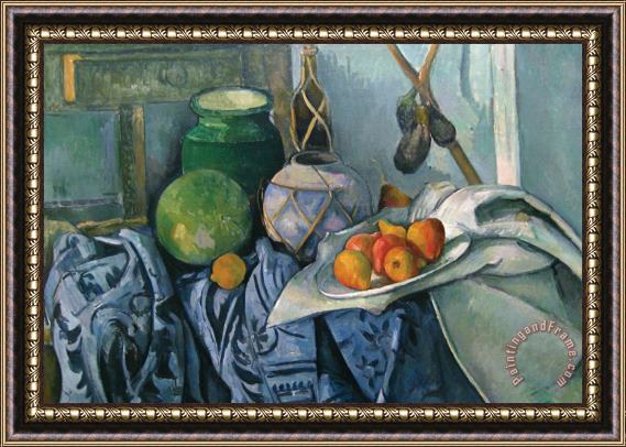 Paul Cezanne Still Life with Ginger Jar And Egg Plants Framed Print