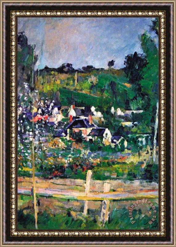 Paul Cezanne Village Behind The Fence Framed Print
