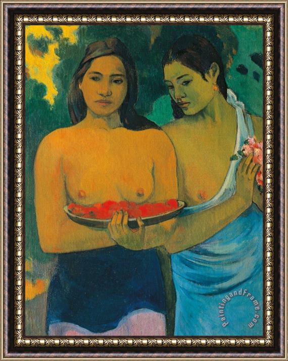Paul Gauguin Tahiti Two Tahitian Women Framed Painting