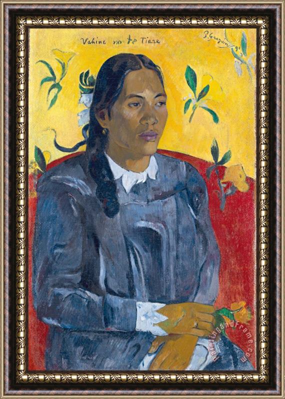 Paul Gauguin Tahitian Woman with a Flower Framed Painting