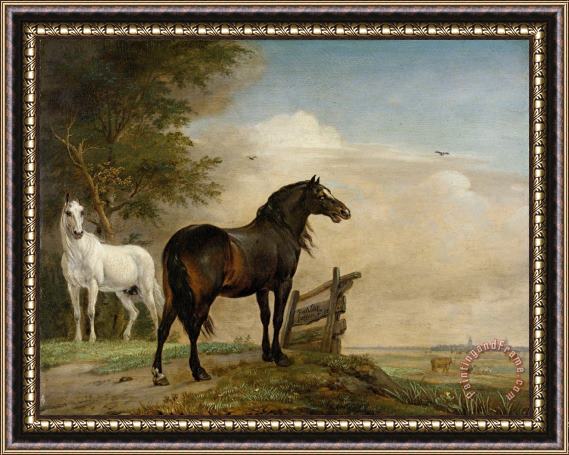 Paulus Potter Two Horses in a Meadow Near a Gate Framed Painting