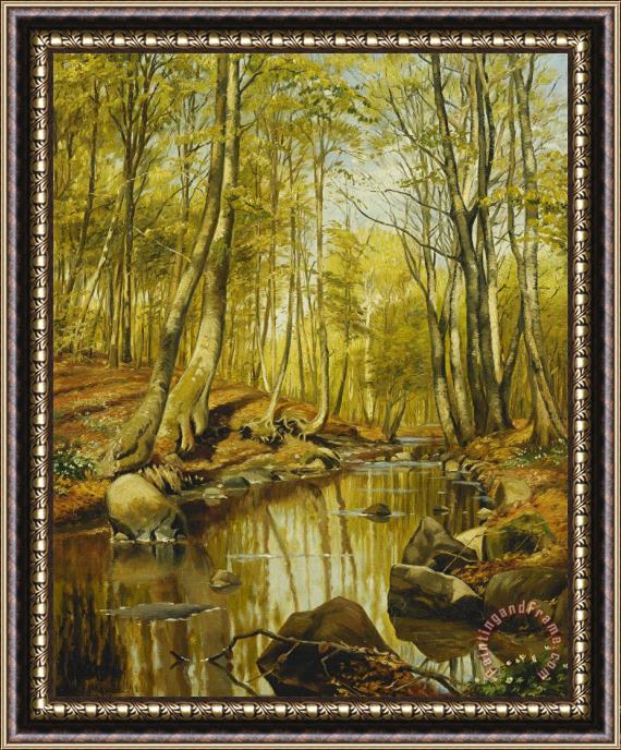 Peder Monsted A Wooded River Landscape Framed Painting