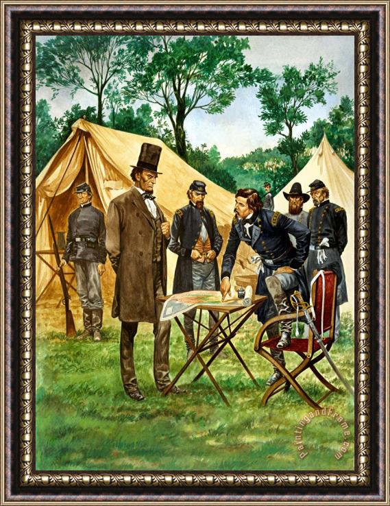Peter Jackson Abraham Lincoln plans his campaign during the American Civil War Framed Painting