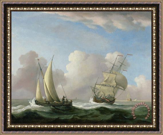 Peter Monamy A Man-o'-War in a Swell and a Sailing Boat Framed Painting