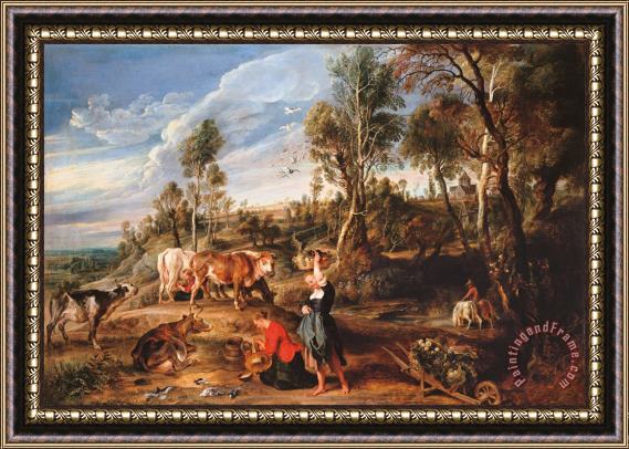 Peter Paul Rubens Milkmaids with Cattle in a Landscape, 'the Farm at Laken' Framed Print