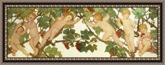 Phoebe Anna Traquair Putti Frolicking In A Vineyard Framed Painting