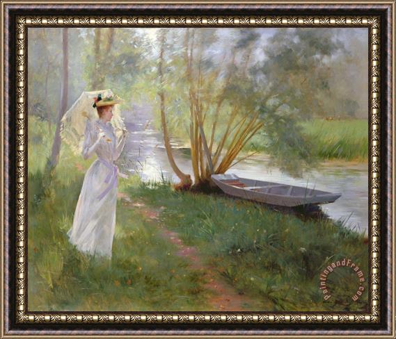 Pierre Andre Brouillet A walk by the river Framed Painting