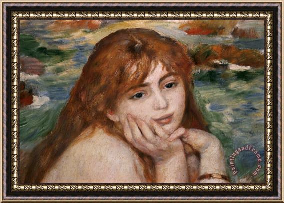 Pierre Auguste Renoir Detail of Female Figure's Head From Seated Bather Framed Painting
