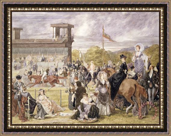 Pierre Gavarni The Races At Longchamp In 1874 Framed Painting