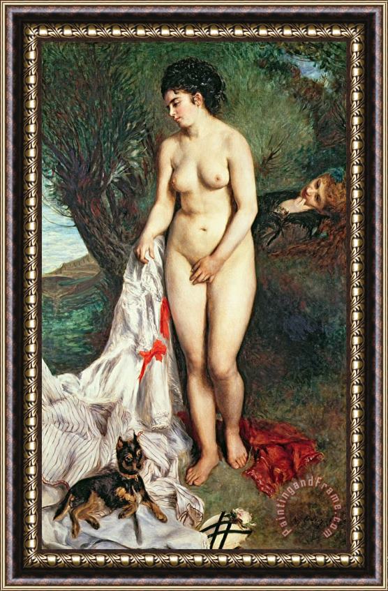 Pierrre Auguste Renoir Bather with a Griffon dog Framed Painting