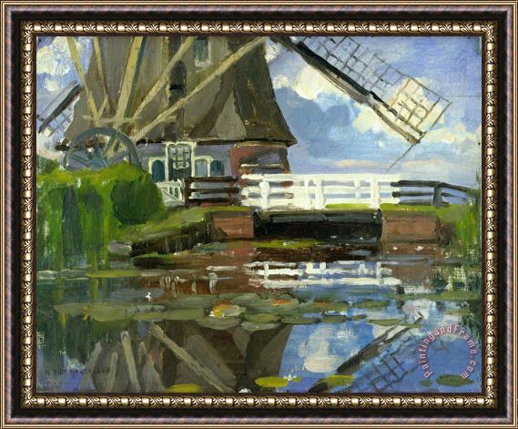 Piet Mondrian Truncated View of The Broekzijder Mill on The Gein, Wings Facing West Framed Painting