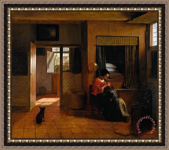 Pieter de Hooch Interior with a Mother Delousing Her Child's Hair, Known As 'a Mother's Duty' Framed Print
