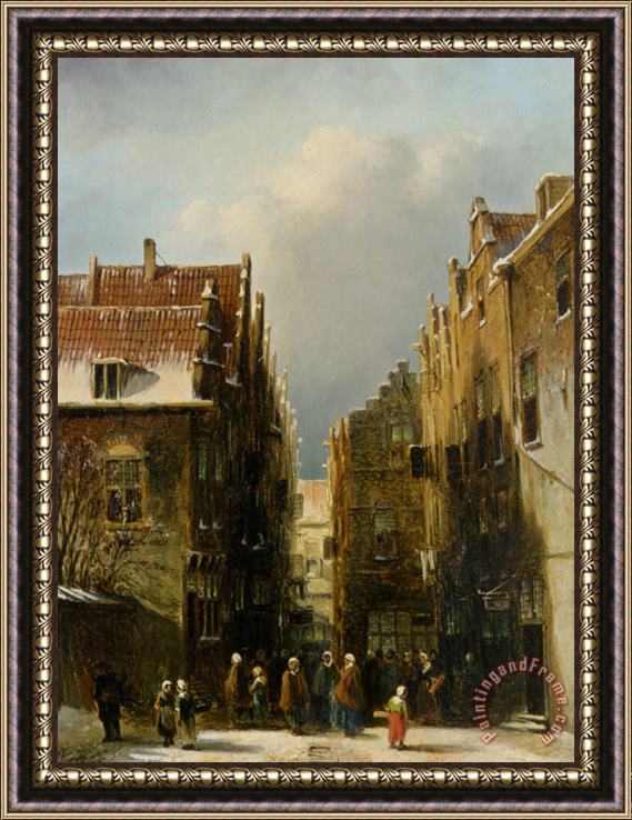 Pieter Gerard Vertin A Wintry Dutch Town Framed Painting