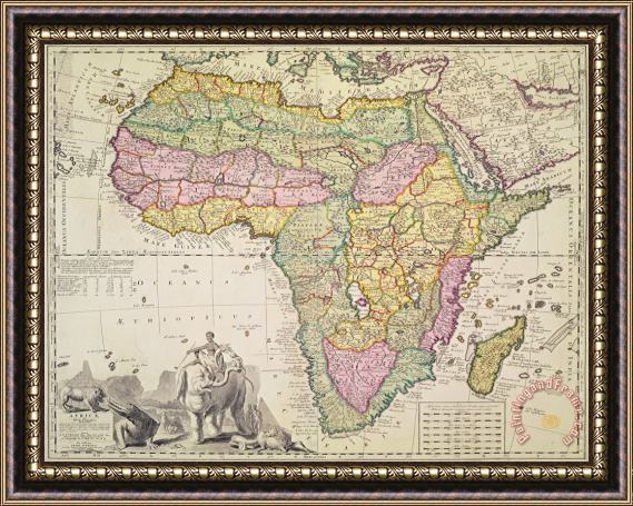 Pieter Schenk Antique Map of Africa Framed Painting