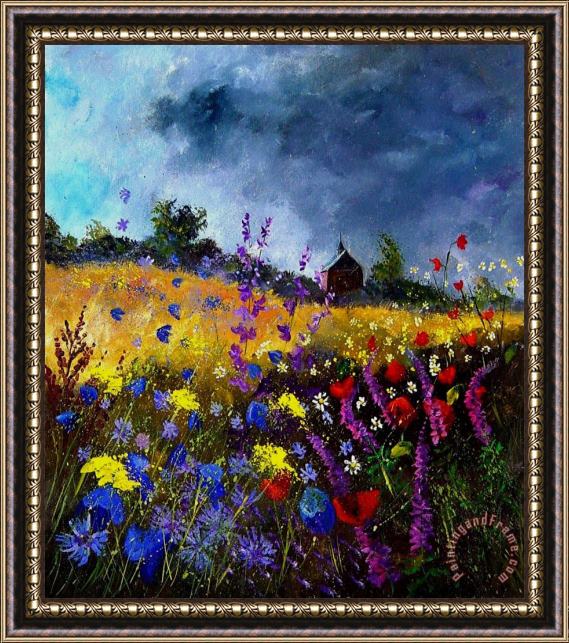 Pol Ledent Old chapel and flowers Framed Painting