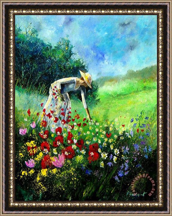Pol Ledent Picking flower Framed Painting