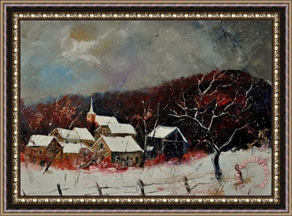 Pol Ledent Village in the snow Framed Print
