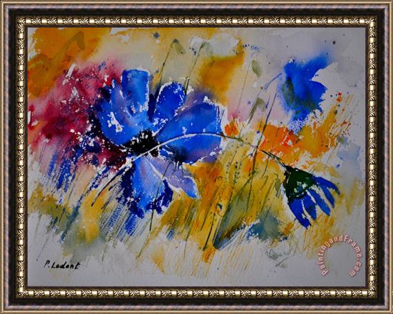 Pol Ledent Watercolor Blue Flowers Framed Painting