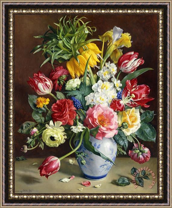 R Klausner Flowers In A Blue And White Vase Framed Painting