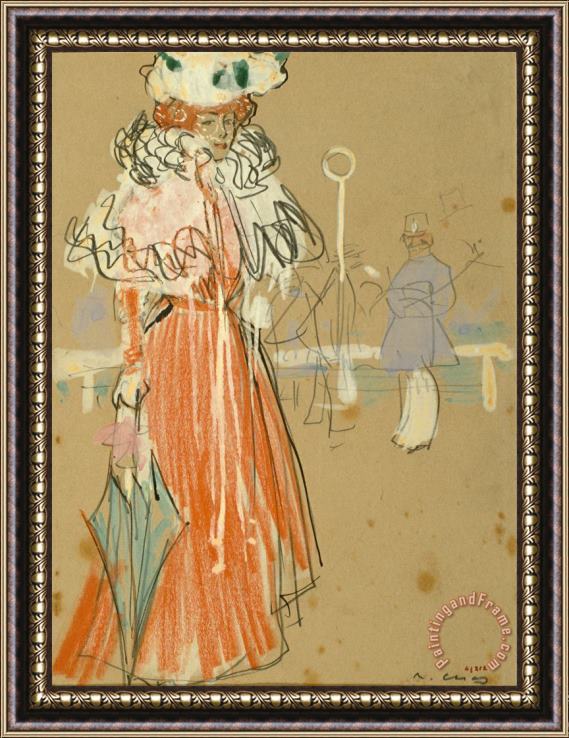 Ramon Casas i Carbo Female Figure in Red Framed Print