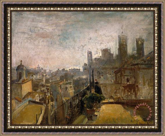 Ramon Marti Alsina View of Barcelona From a Rooftop in Riera De Sant Joan Framed Painting