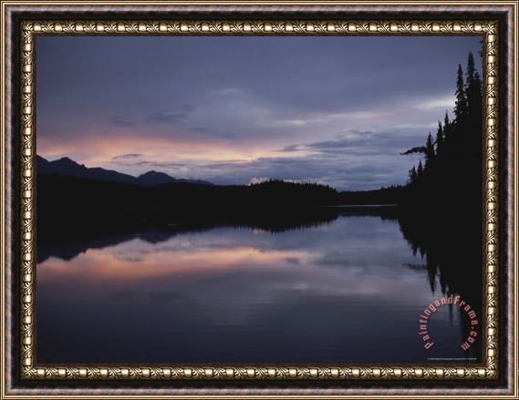 Raymond Gehman A Beautiful Twilight Scene Reflected in Peaceful Water Framed Painting