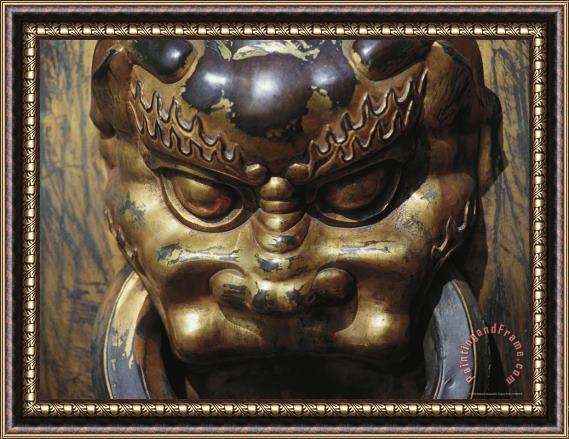 Raymond Gehman A Lion Head Handle on a Bronze Incense Burner in The Forbidden City Framed Print