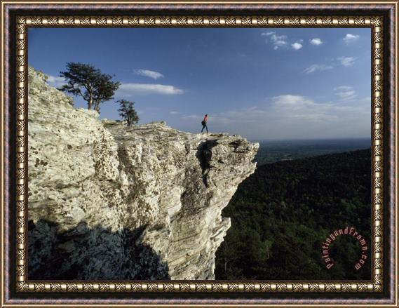 Raymond Gehman A Solitary Hiker Looks Over The Blue Ridge Mountains From Hanging Rock North Carolina Framed Print
