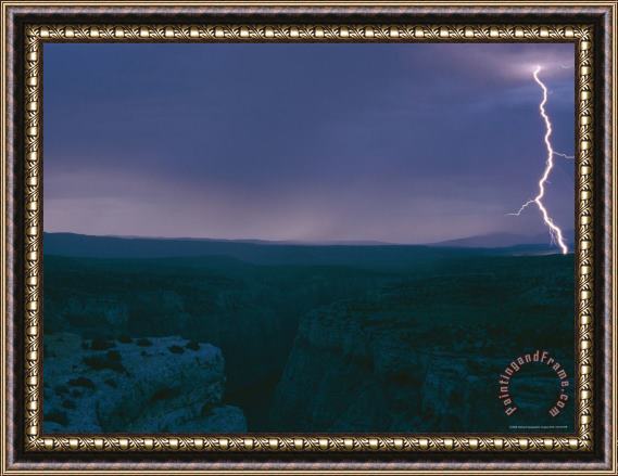 Raymond Gehman A View of a Lightning Strike Over Bighorn Canyon National Recreation Area Framed Painting