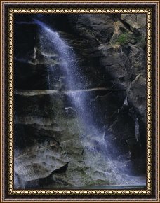 The Waterfall Framed Paintings - Black Dragon Waterfall Cascades Down Yan Mountain by Raymond Gehman