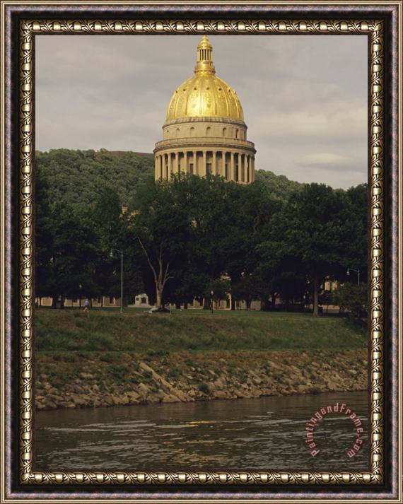 Raymond Gehman Capitol Building with a Gilded Dome on The Banks of a River Framed Painting