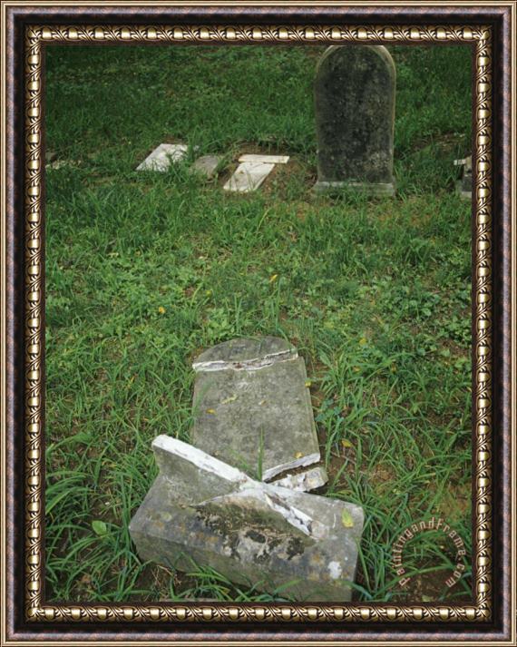 Raymond Gehman Cemetery Plot with a Broken Headstone Framed Painting