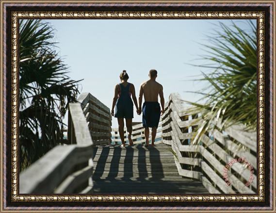 Raymond Gehman Couple Strolling Hand in Hand on The Boardwalk Framed Print
