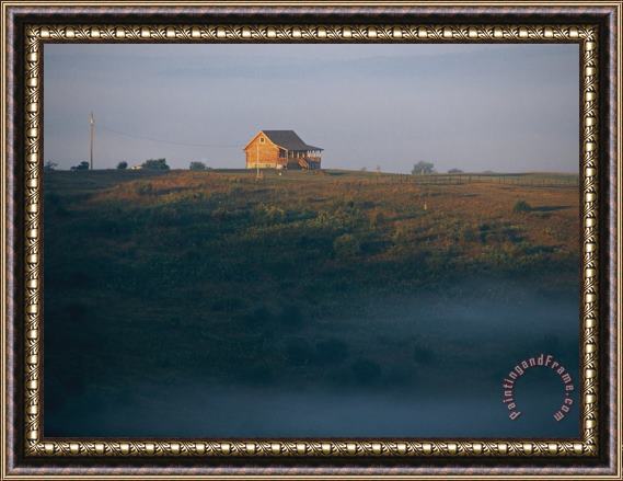 Raymond Gehman Farmhouse And Morning Fog Framed Painting