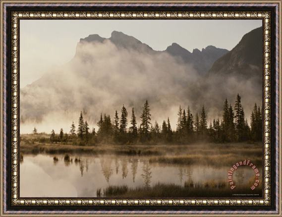 Raymond Gehman Foggy Sunrise Over The Vermilion Lakes Framed Print