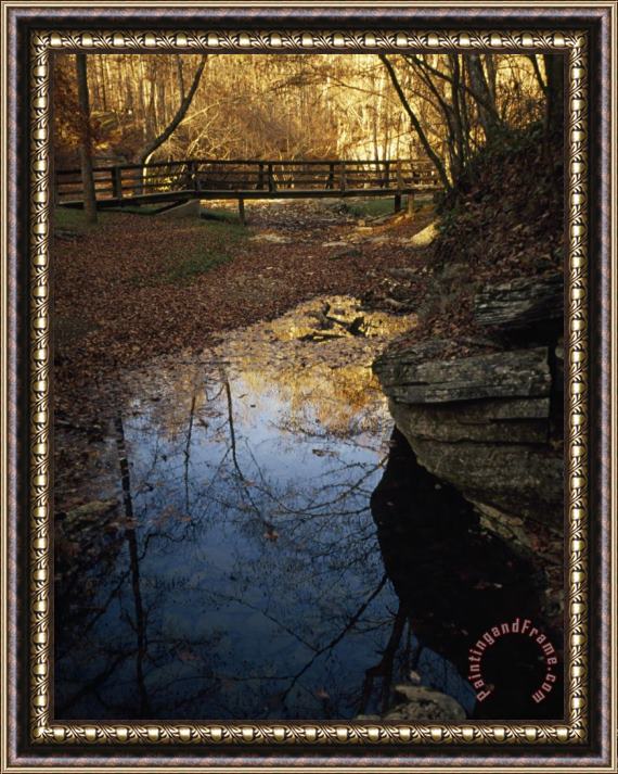 Raymond Gehman Footbridge Over a Woodland Creek Framed Painting