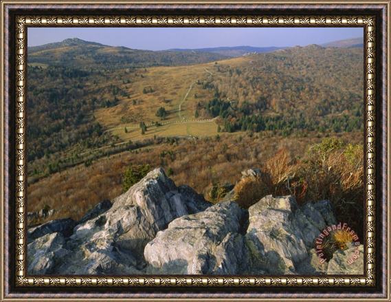 Raymond Gehman Granite Outcrop of Big Pinnacle with Mount Rogers Left Background Framed Painting