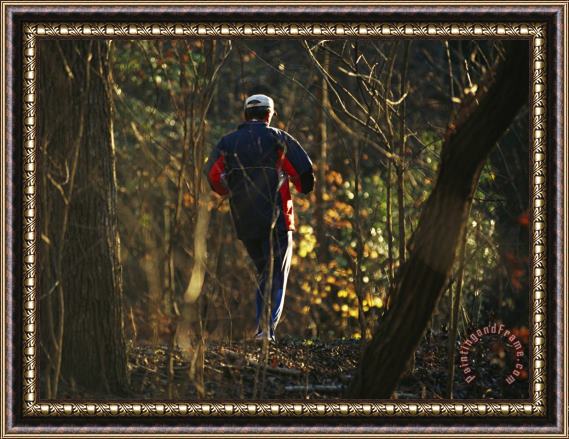 Raymond Gehman Jogger Running on Sun Dappled Trail Through Rock Creek Park Framed Print