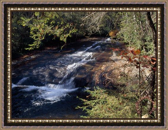 Raymond Gehman Small Waterfall in a Wooded Setting Framed Print