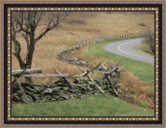 Raymond Gehman Split Rail Fence Along Roadside Fields Humpback Rocks Framed Print