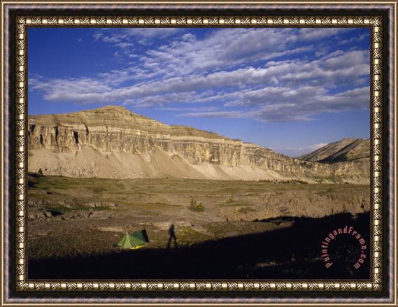 Raymond Gehman Sunrise on The Teton Crest Trail Illuminates Mount Meek And a Lone Backpacker And Tent Framed Print