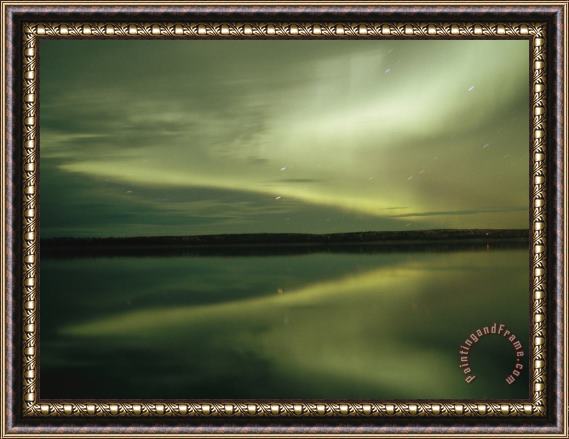 Raymond Gehman The Aurora Borealis Is Reflected Brightly in The Mackenzie River Framed Painting