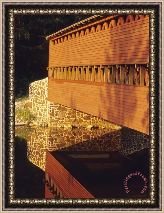 Raymond Gehman The Sachs Mill Bridge Is Reflected in The Marsh River Framed Painting