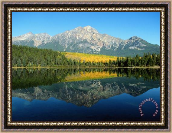 Raymond Gehman Trees And Mountains Reflected in a Still Lake Framed Painting