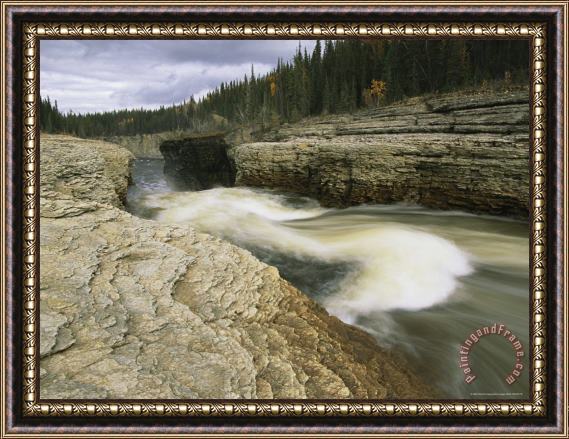 Raymond Gehman Trout River Rapids at The Sambaa Deh Falls Park Framed Painting