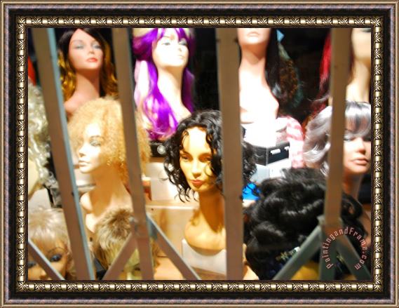 Raymond Gehman Wigs in Store Front Window in San Francisco Framed Painting